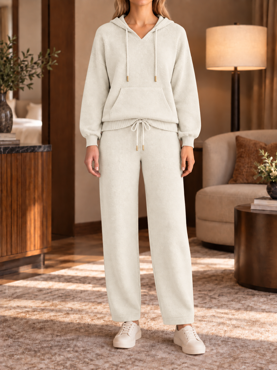 ⏰ LAST DAY SAVE 50% 💥Women’s Cozy Hooded Pullover and Drawstring Wide-Leg Pants Two-Piece Set