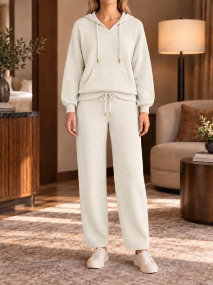 ⏰ LAST DAY SAVE 50% 💥Women’s Cozy Hooded Pullover and Drawstring Wide-Leg Pants Two-Piece Set