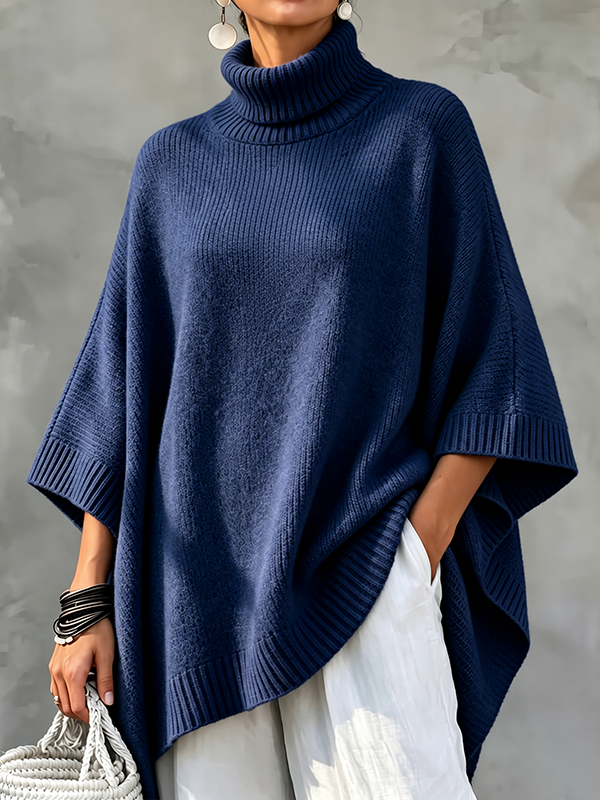 CLEARANCE SALE🔥Women’s Turtleneck Oversized Knit Poncho Sweater with Asymmetrical Hem