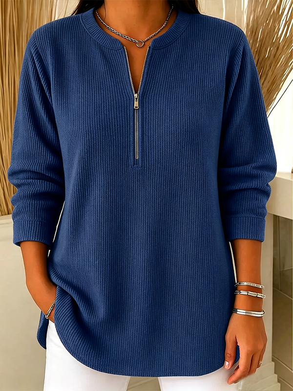 New Arrival 🔥Women’s Half-Zip Ribbed Knit Relaxed Fit Long Sleeve Pullover Top