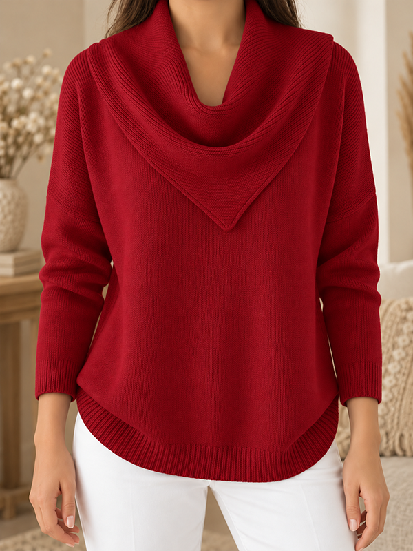 CLEARANCE SALE🔥Women’s Draped Shawl Cowl Neck Relaxed Fit Knit Sweater