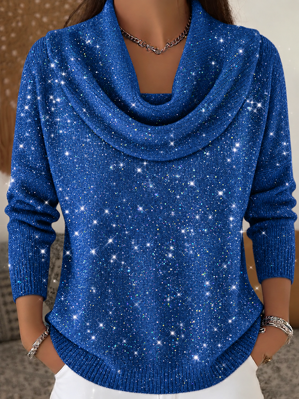 CLEARANCE SALE🔥Women’s Shimmer Cowl Neck Sparkle Knit Relaxed Fit Sweater