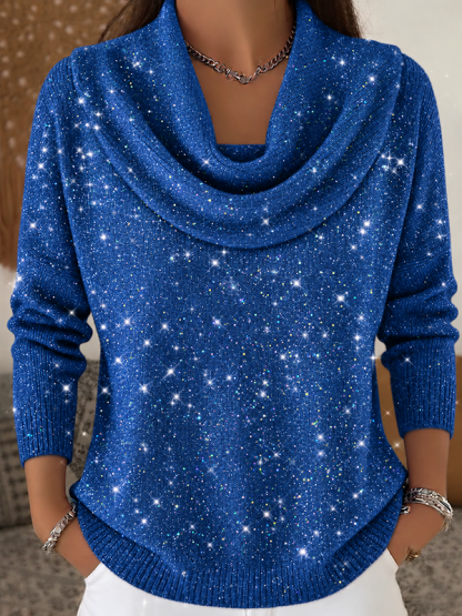 CLEARANCE SALE🔥Women’s Shimmer Cowl Neck Sparkle Knit Relaxed Fit Sweater