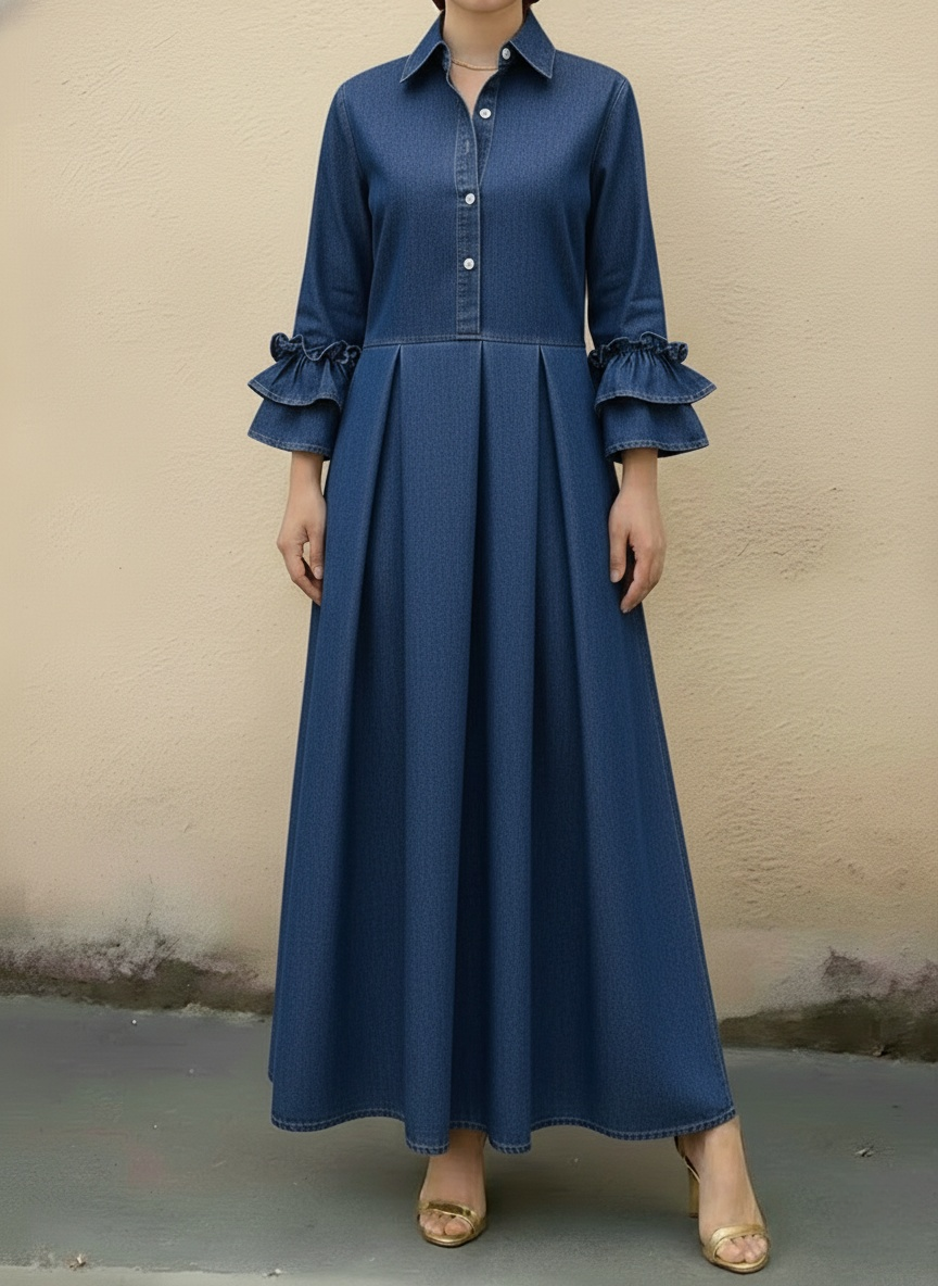 CLEARANCE SALE🔥Women's Casual Denim Dress With Ruffled Sleeves