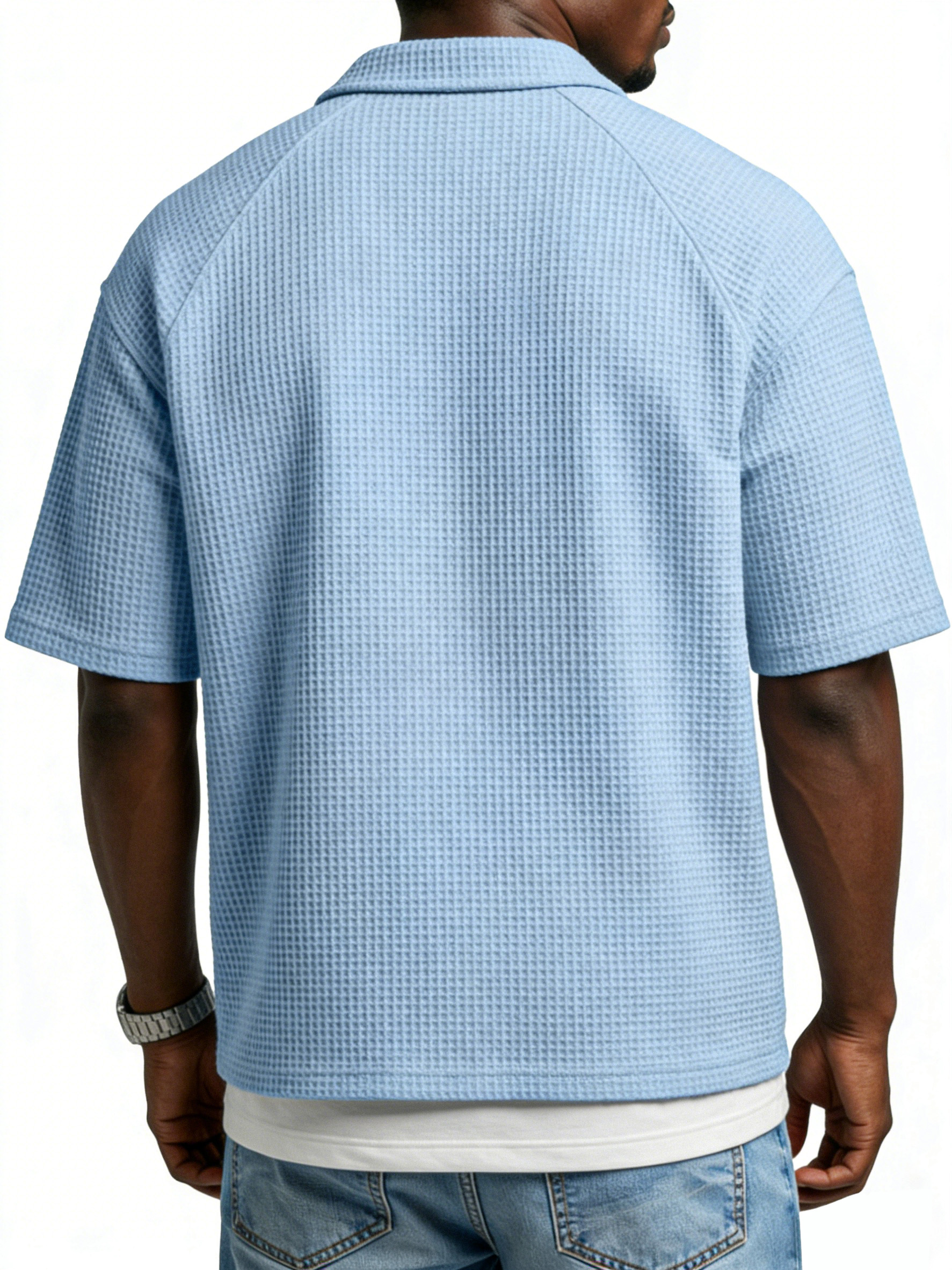 Men's Simple Daily Waffled Raglan Sleeve Lap Short Sleeve Shirt
