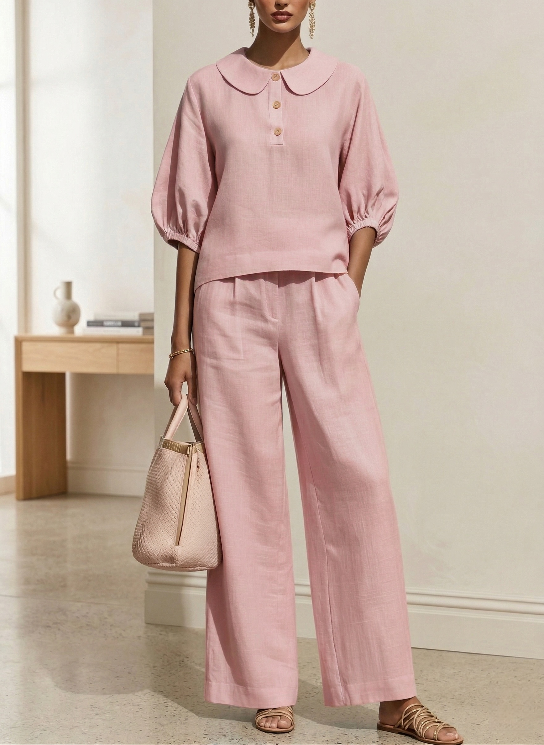 New Arrivals🔥Women's Elegant Cotton Linen Peter Pan Collar Two-Piece Set