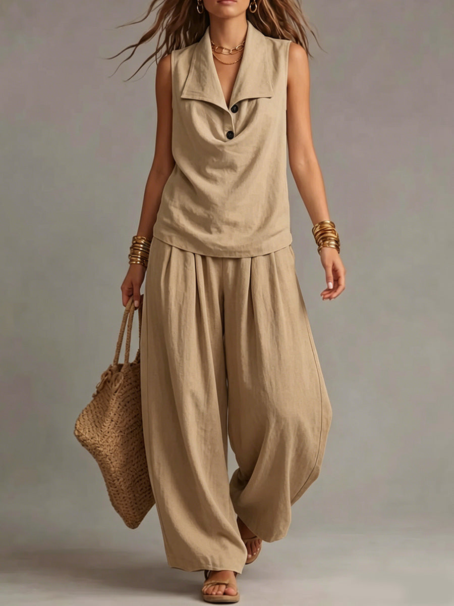 New Arrivals🔥Women's Sleeveless Collared Top And Pants Set