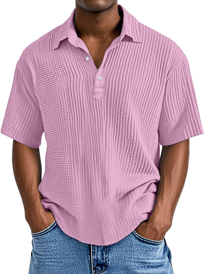 Men's Simple Daily Loose Pleated Texture Short Sleeve Lapel Polo Shirt