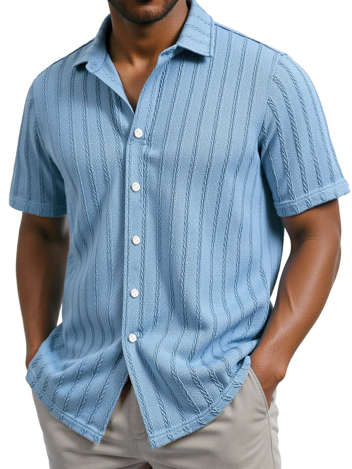 Men's Daily Casual Jacquard Texture Lapel Short-sleeved Shirt