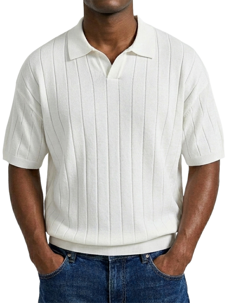 Men's "Old Money" Style Solid Color Light Luxury Commuter Short Sleeve Striped Knit Shirt