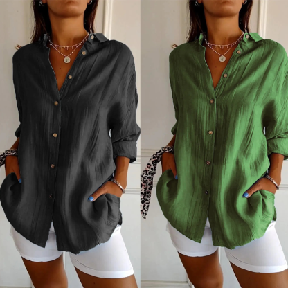 🌷Classic Pleated Textured Single-Breasted Lapel Shirt for Women