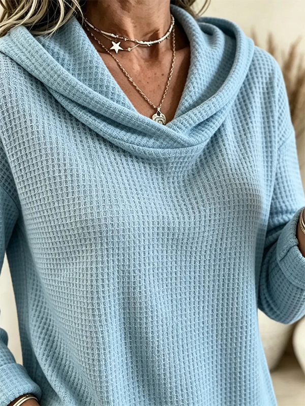 CLEARANCE SALE💥Women's Waffle Knit Cowl Neck Hoodie Top