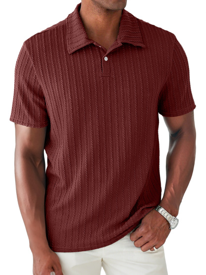 Men's Daily Jacquard Texture Lapel Button Casual Short Sleeve POLO Shirt