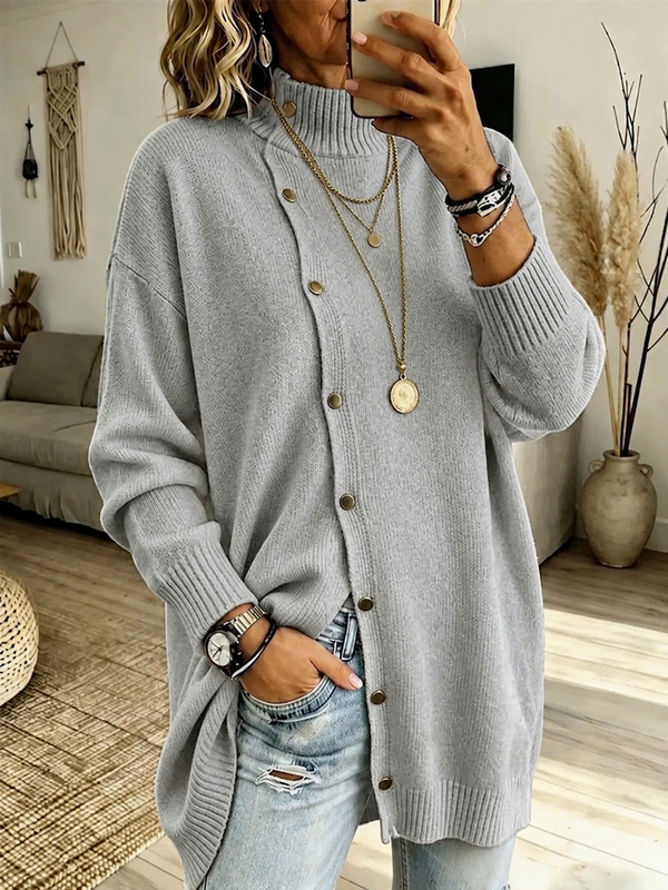 High-neck Button-up Knit Jacket
