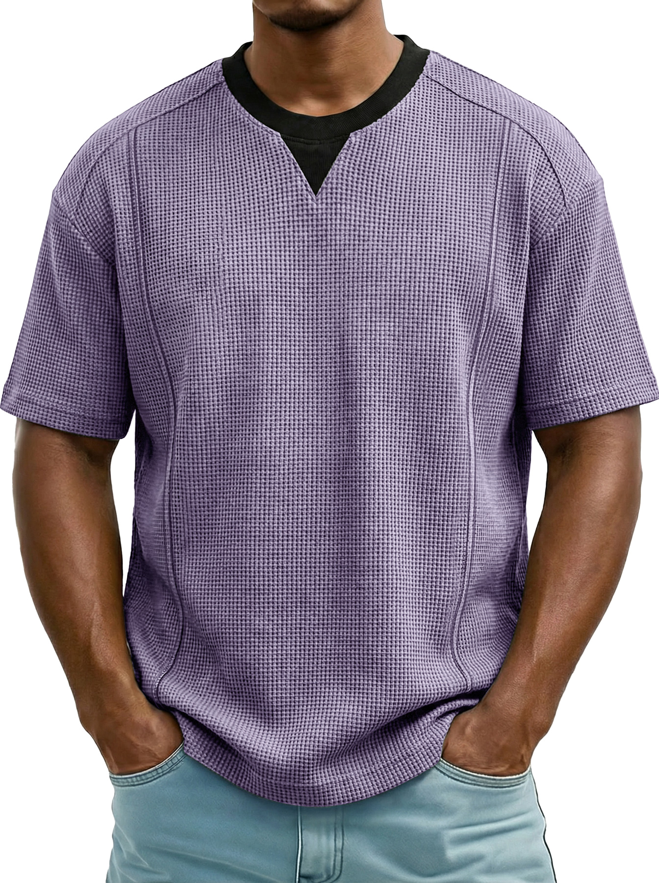 Men's Everyday Waffle Color-block Casual Short-sleeved T-shirt