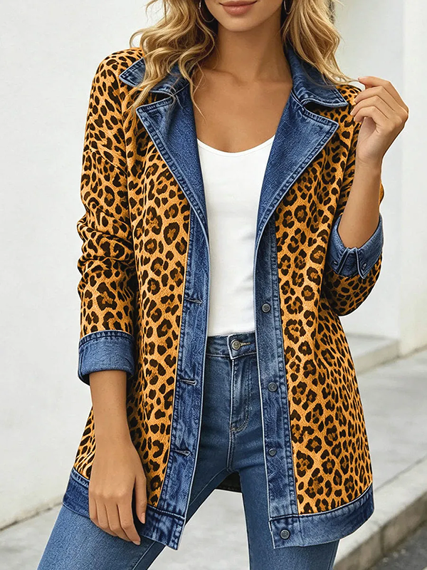 CLEARANCE SALE🔥Women’s Chic Leopard Print and Denim Patchwork Jacket