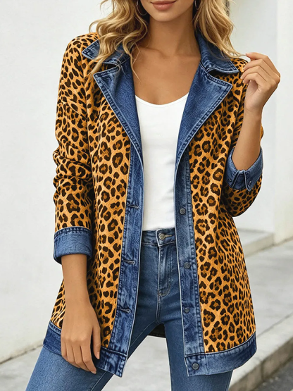 CLEARANCE SALE🔥Women’s Chic Leopard Print and Denim Patchwork Jacket