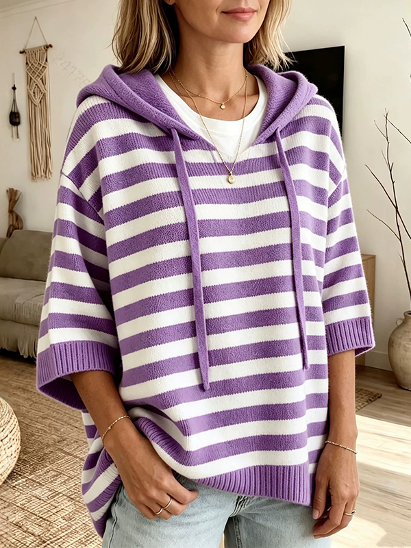 CLEARANCE SALE🔥Women's Striped Hooded Knit Sweater