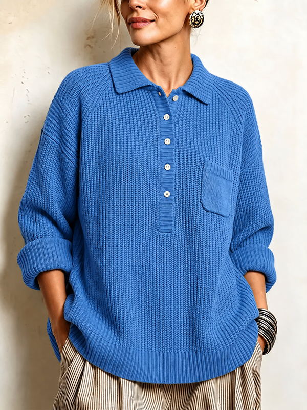 Women’s Cozy Ribbed Knit Polo Pullover Sweater