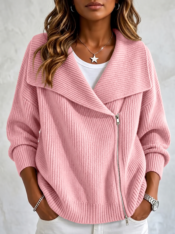 New Arrival🔥Women’s Collared Knit Jacket With Double Zippers