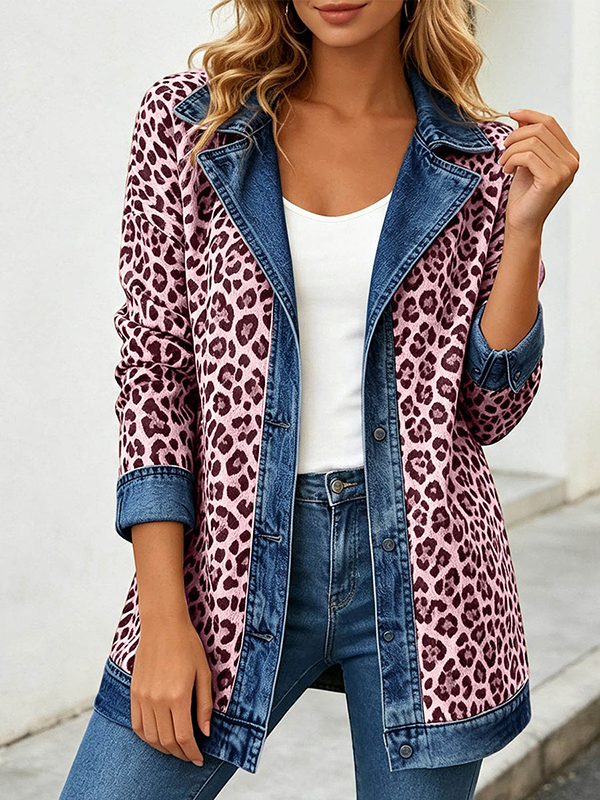 CLEARANCE SALE🔥Women’s Chic Leopard Print and Denim Patchwork Jacket