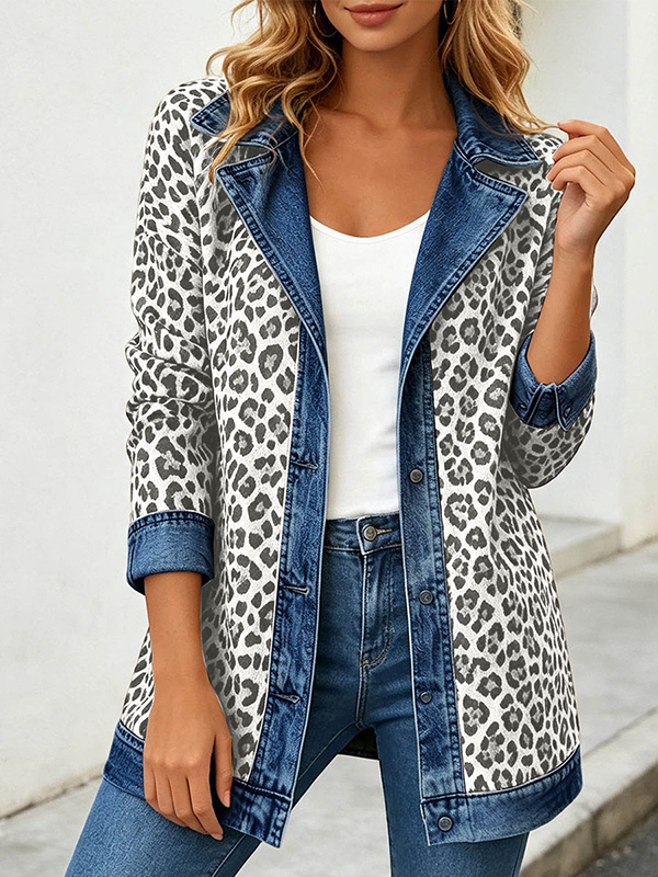 CLEARANCE SALE🔥Women’s Chic Leopard Print and Denim Patchwork Jacket