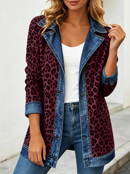 CLEARANCE SALE🔥Women’s Chic Leopard Print and Denim Patchwork Jacket
