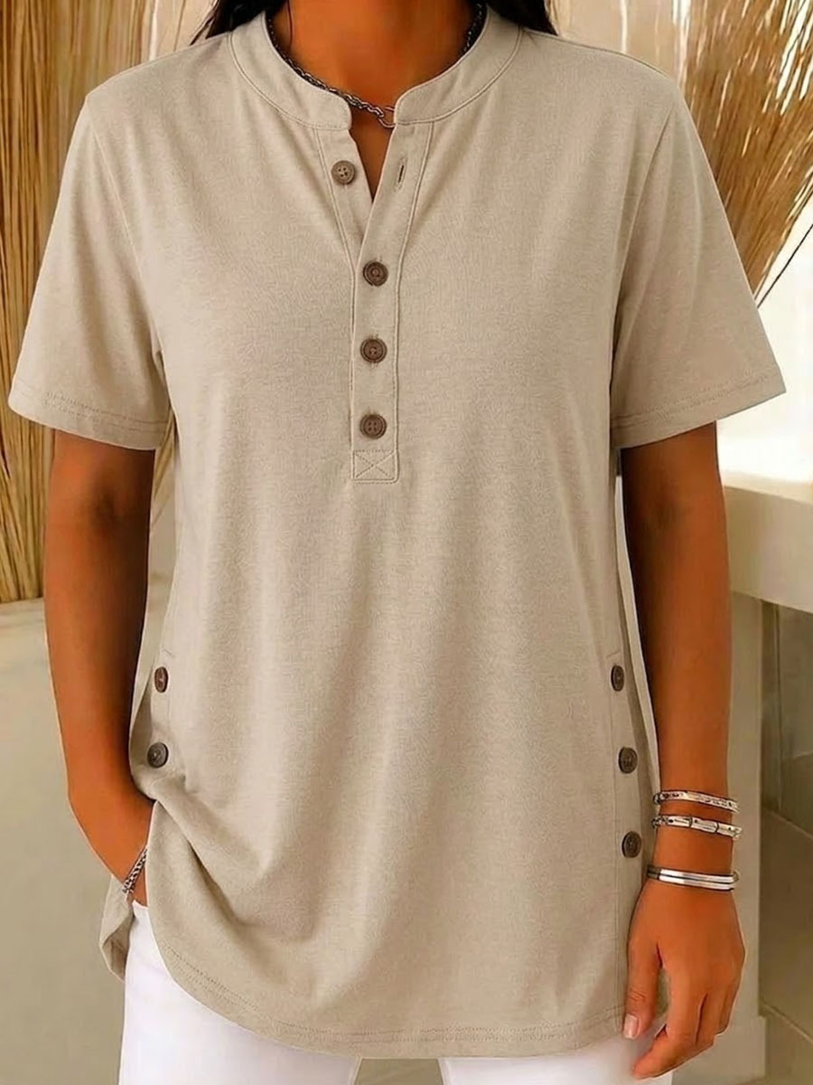 Women's V-neck Short-sleeve Pure Cotton Top