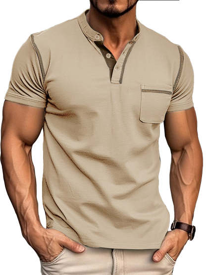 Men's Fashion Cotton Short Sleeve Henley Shirt