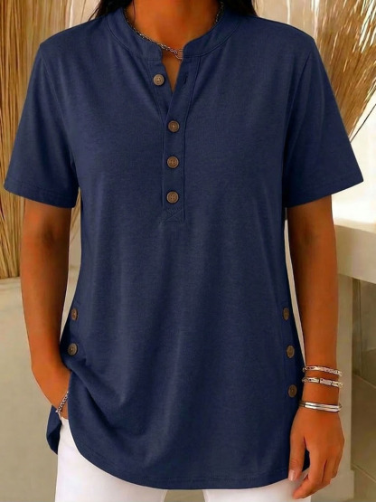 Women's V-neck Short-sleeve Pure Cotton Top