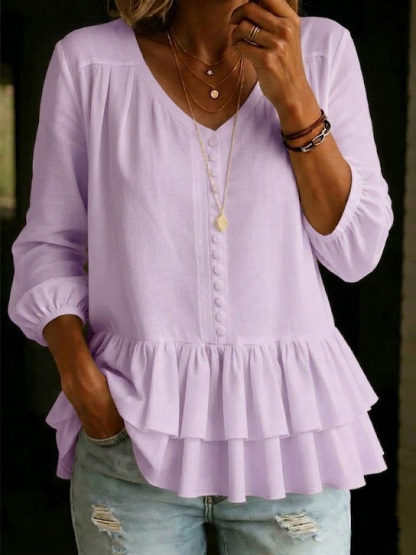 Artistic Retro Pleated Ruffle Cotton-linen Loose Casual Shirt