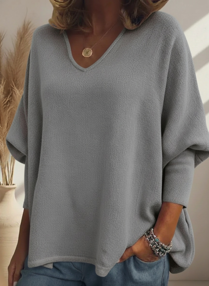 CLEARANCE SALE🔥Cozy Batwing Sleeve V-neck Knit Pullover