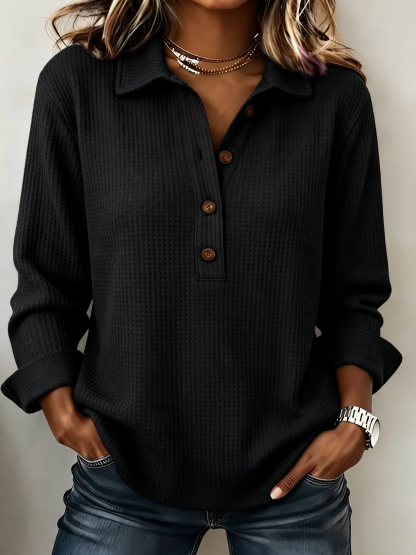 CLEARANCE SALE🔥Women's Cozy Casual Lapel Collar Waffle Knit Pullover