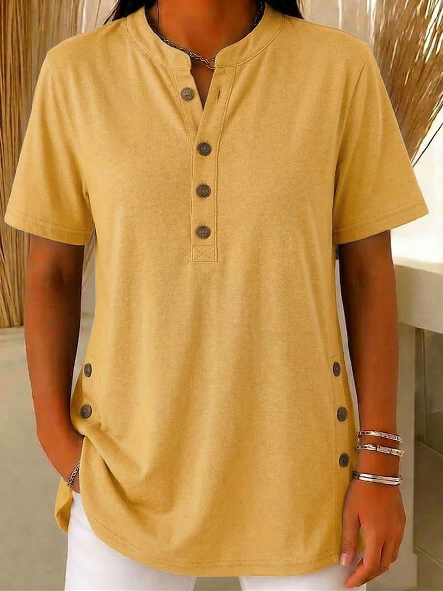 Women's V-neck Short-sleeve Pure Cotton Top