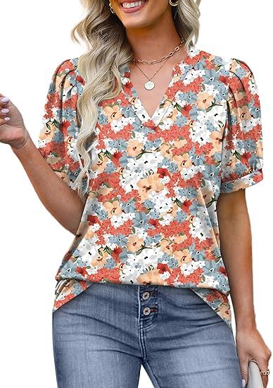 Limited time sale🔥Women's V Neck Floral Print Vintage Shirt Fashion T-Shirt