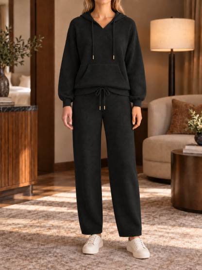 ⏰ LAST DAY SAVE 50% 💥Women’s Cozy Hooded Pullover and Drawstring Wide-Leg Pants Two-Piece Set