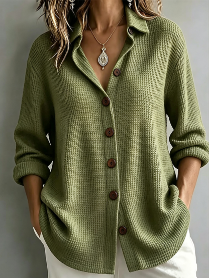 CLEARANCE SALE🔥Women’s Casual Waffle Knit Cardigan Button Down Long Sleeve Loose Fit Top