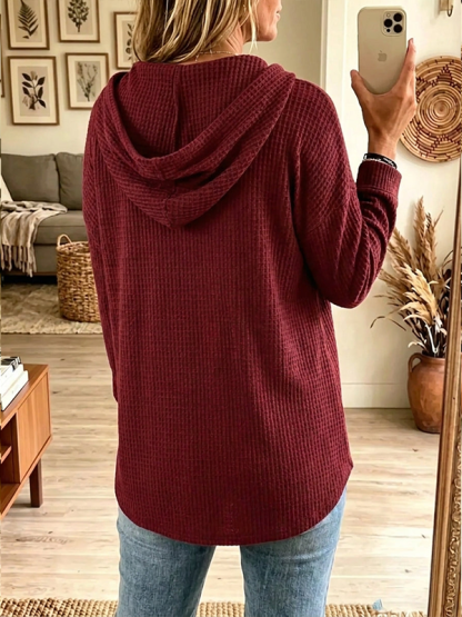 CLEARANCE SALE🔥Women's Half-Zip Waffle Knit Hooded Pullover