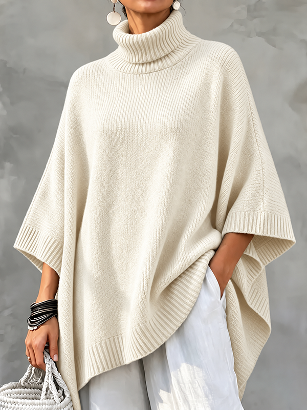 CLEARANCE SALE🔥Women’s Turtleneck Oversized Knit Poncho Sweater with Asymmetrical Hem