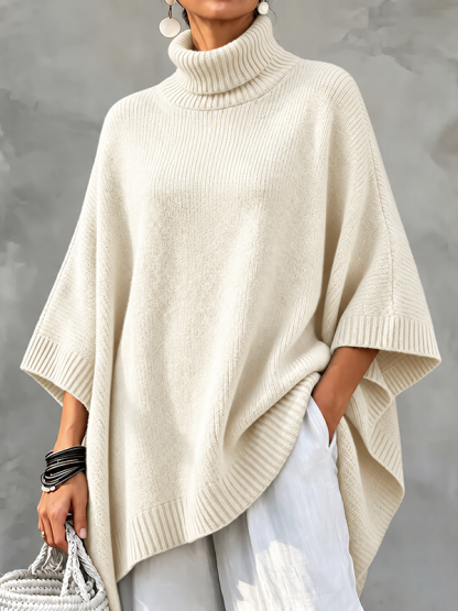 CLEARANCE SALE🔥Women’s Turtleneck Oversized Knit Poncho Sweater with Asymmetrical Hem