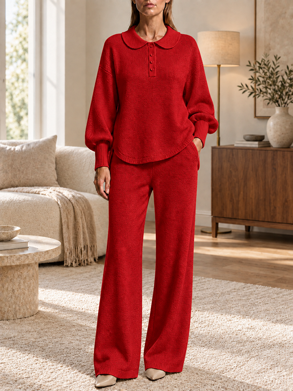CLEARANCE SALE🔥Women’s Peter Pan Collar Knit Sweater and Wide-Leg Pants Two-Piece Set