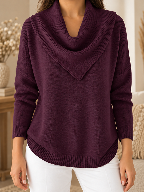 CLEARANCE SALE🔥Women’s Draped Shawl Cowl Neck Relaxed Fit Knit Sweater