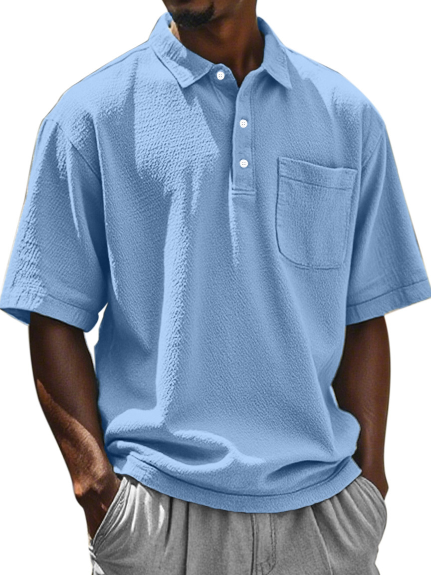 Men's Daily Solid Color Textured Lapel Short-sleeved Polo Shirt