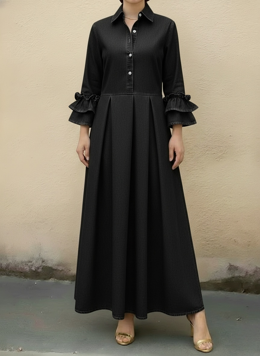 CLEARANCE SALE🔥Women's Casual Denim Dress With Ruffled Sleeves