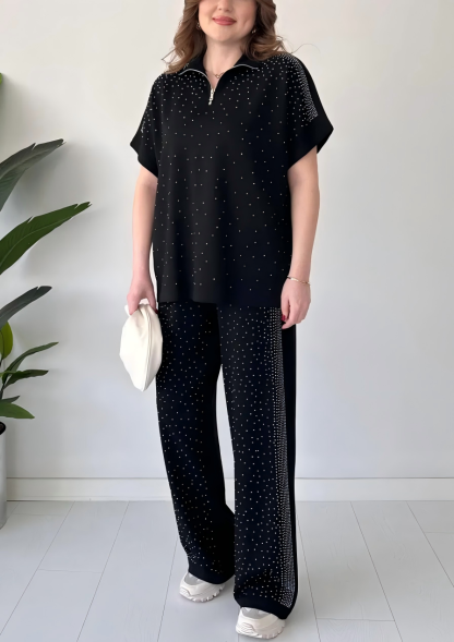 CLEARANCE SALE🔥Women's Zipper Rhinestone Modal Set