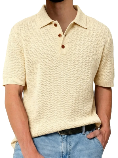 Men's Fashionable Textured Lapel Loose-fitting Short-sleeved Polo Shirt