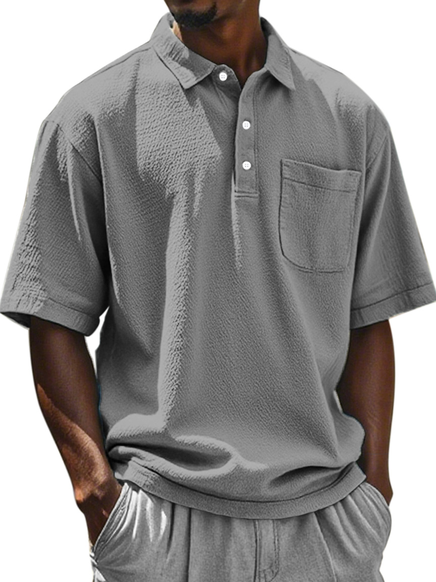 Men's Daily Solid Color Textured Lapel Short-sleeved Polo Shirt