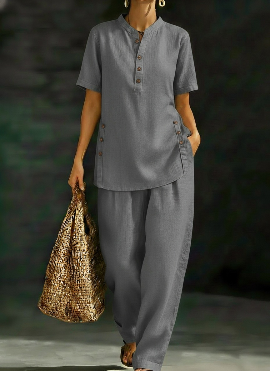 New Arrivals🔥 Women's Cozy Casual Button Shirt And Wide-leg Pants Linen Two-piece Set