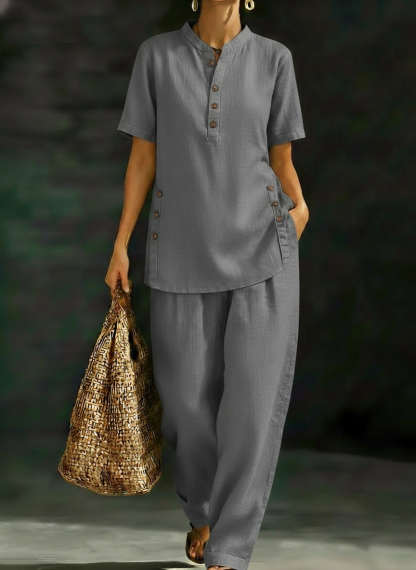 New Arrivals🔥 Women's Cozy Casual Button Shirt And Wide-leg Pants Linen Two-piece Set