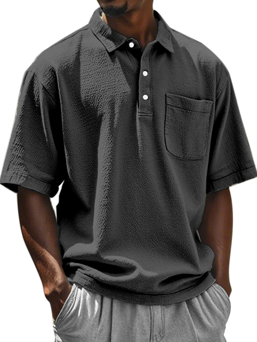 Men's Daily Solid Color Textured Lapel Short-sleeved Polo Shirt